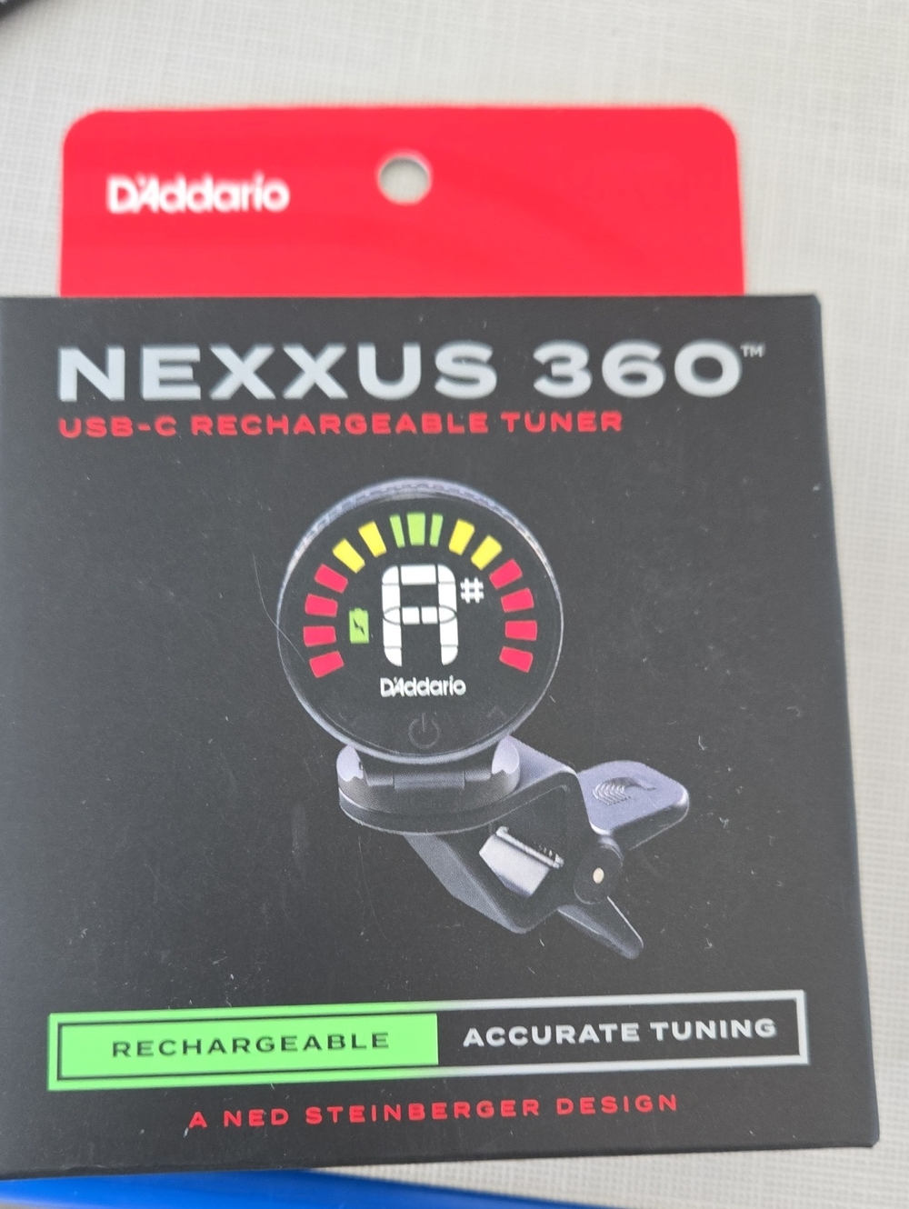 D'Addario Nexxus 360 USB-C Rechargeable Tuner - Black/Red